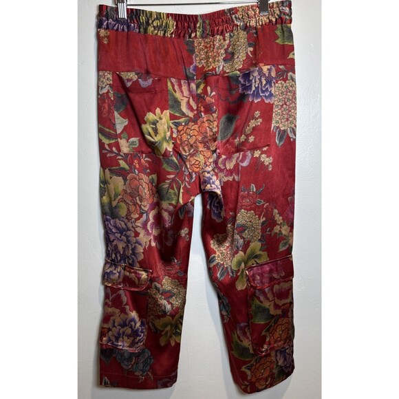 Biya Johnny Was Silk Floral Crop Pants Women's Size XS Pull On Pockets - Picture 6 of 16